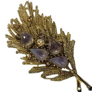 KOA Womens Purple Jelly Bead Aurora Borealis Flower Gold Tone Vintage Brooch 3”